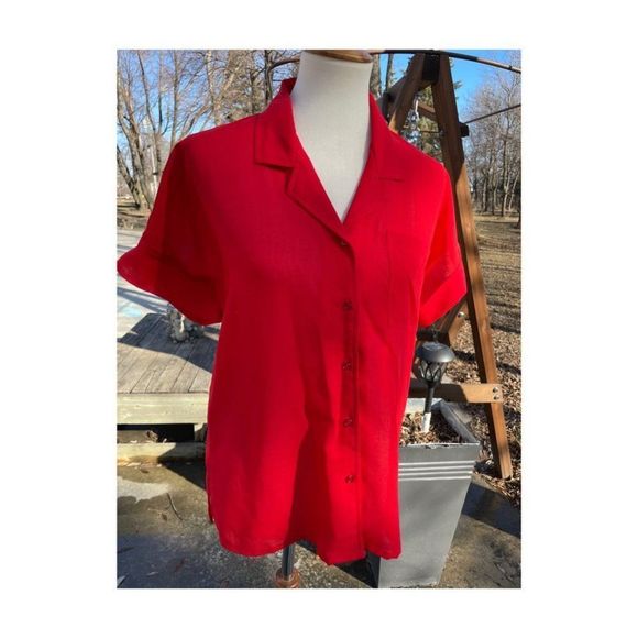 Vintage | 70's Select by Elite Red Button-Up Short Short Sleeve Cuffed Sz 12 - Picture 2 of 7